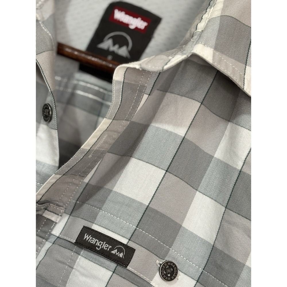 Wrangler Plaid Western Shirt 🤠 Gray Check Button Up • Men's S / Unisex - Picture 2 of 5